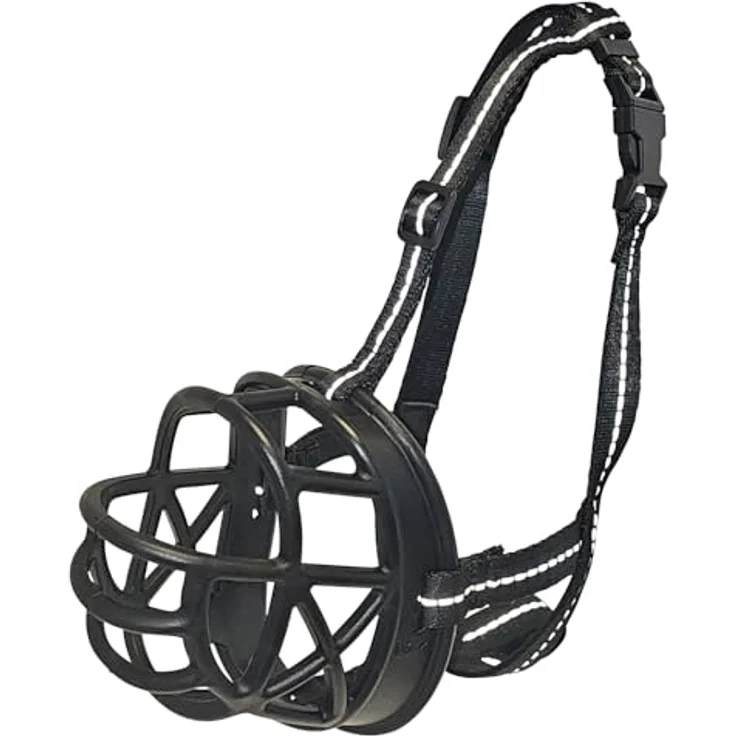 Nobby Hundemaulkorb Comfort L, schwarzer Kunststoff-Maulkorb mit weicher EVA-Polsterung und reflektierenden Nylonbändern – Bild 4