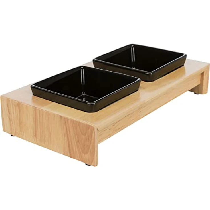 TRIXIE Napf-Set Keramik/Holz, 2 x 0,2 l, schwerer Napfhalter aus Hartholz, rutschfest - Schwarz – Bild 3
