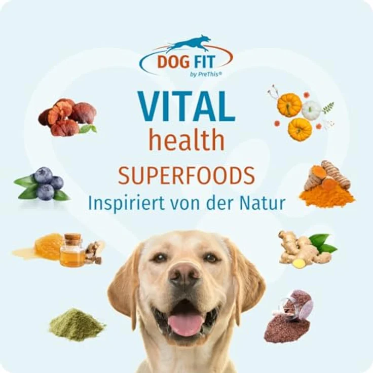 DOG FIT by PreThis® VITAL Health, Ganzheitliche Superfood-Kur für Hunde mit Vitalpilzen & Mikronährstoffen, hohe Reinheit, ohne Zusätze, Größe L (> 25 kg) – Bild 2