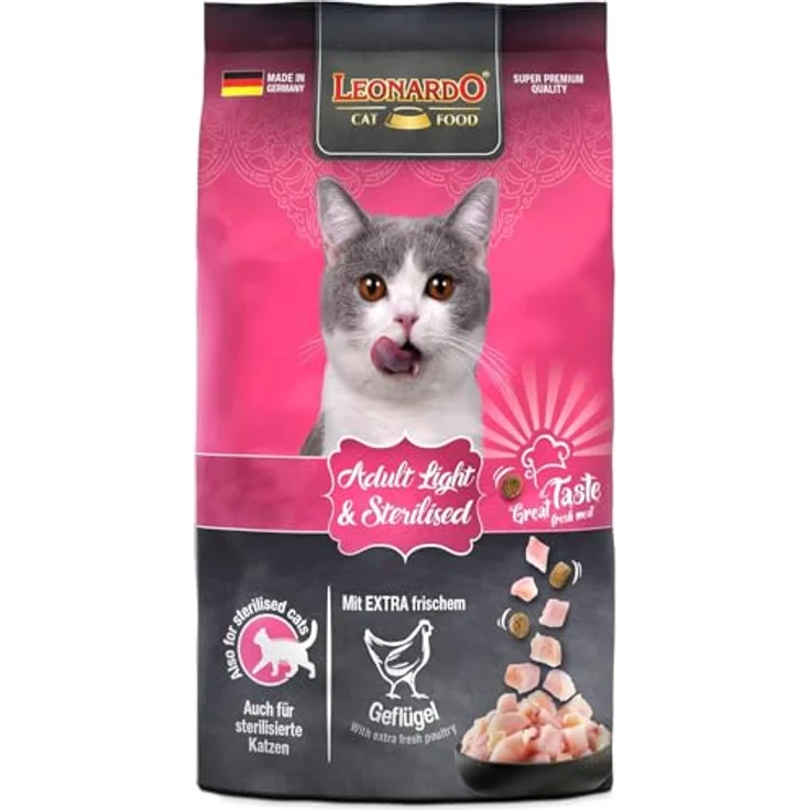 Leonardo Adult Light & Sterilised, Trockenfutter für sterilisierte Katzen, Doppelpack 2 x 300 g, mit Geflügel, reduzierte Kalorien, hoher Eiweißgehalt – Bild 2