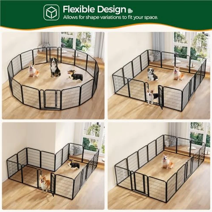 Yaheetech 12-teilig Welpenlaufstall 80cm hoch, faltbares Freilaufgehege mit 2 Türen und automatischer Verriegelung für Wohnung & Garten – Bild 5