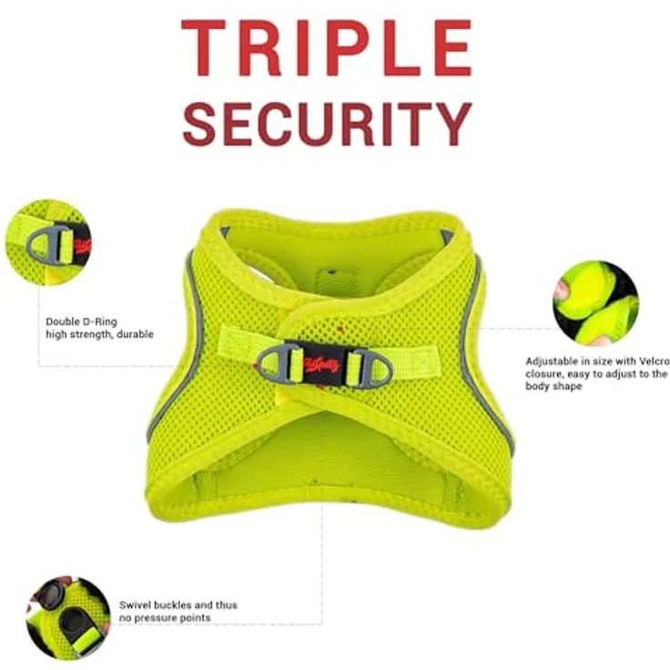 Tailpetz Air-Mesh Brustgeschirr für kleine und mittelgroße Katzen und Hunde – Weich, Atmungsaktiv, Strapazierfähig, Neonlimette, 2XS (Brustumfang 30,5–33 cm) – Bild 3