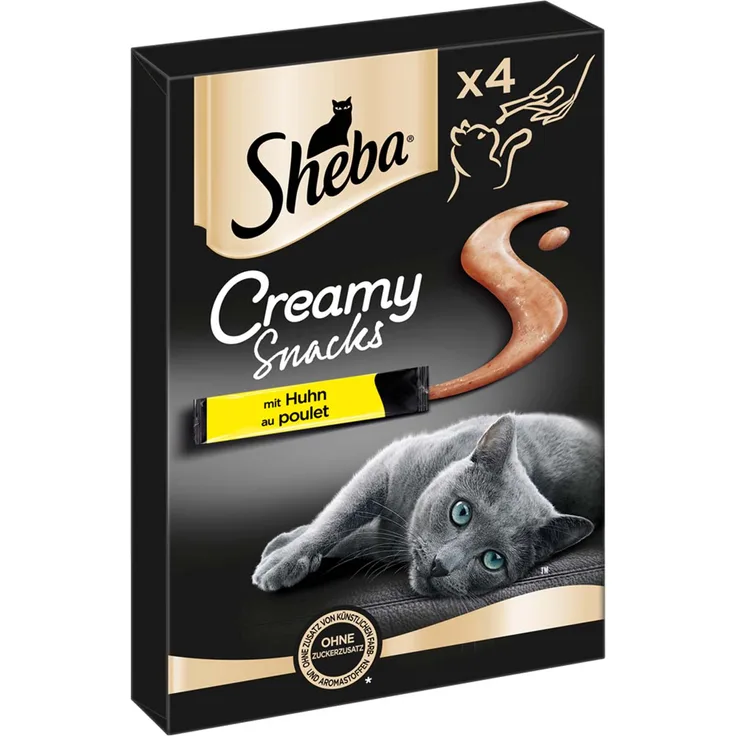 SHEBA® Creamy Snacks mit Huhn, cremige Katzensnacks, 4 x 12g Beutel