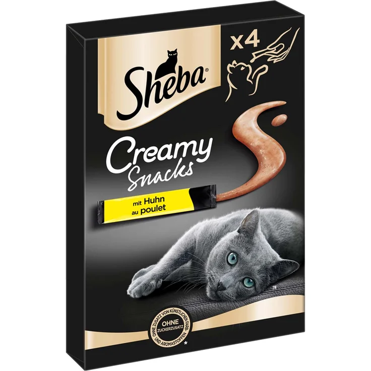 SHEBA® Creamy Snacks mit Huhn, cremige Katzensnacks, 4 x 12g Beutel