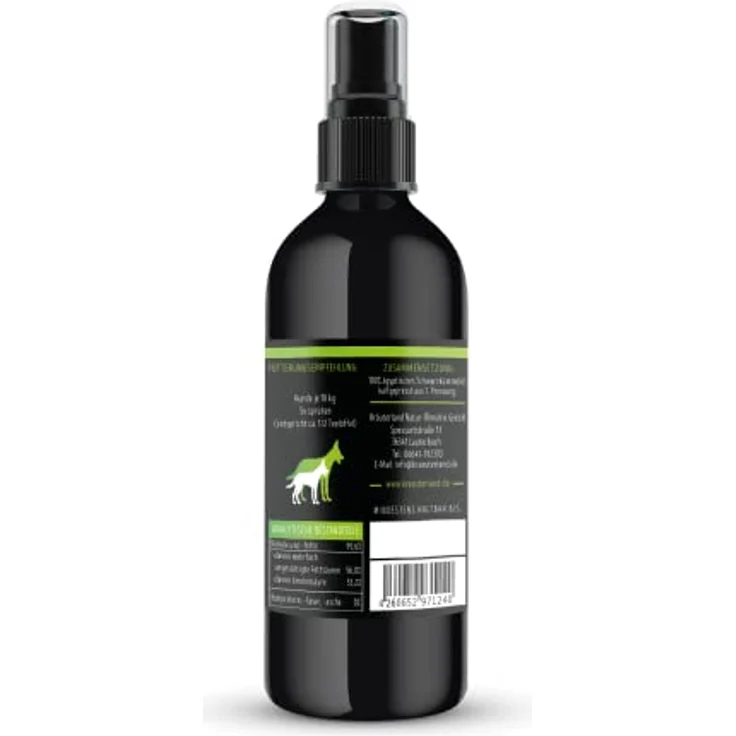 KRÄUTERLAND Schwarzkümmelöl Spray für Hunde, 250ml kaltgepresst nativ, praktische Sprühflasche zur Futterergänzung und Fellpflege – Bild 2