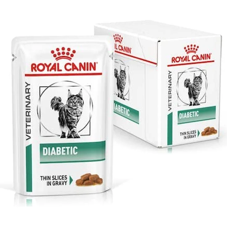 Royal Canin Veterinary Diabetic, 12 x 85 g, Diät-Nassfutter für Katzen zur Regulierung der Glucoseversorgung, mit feinen Stückchen in Soße, hoher Proteingehalt – Bild 1