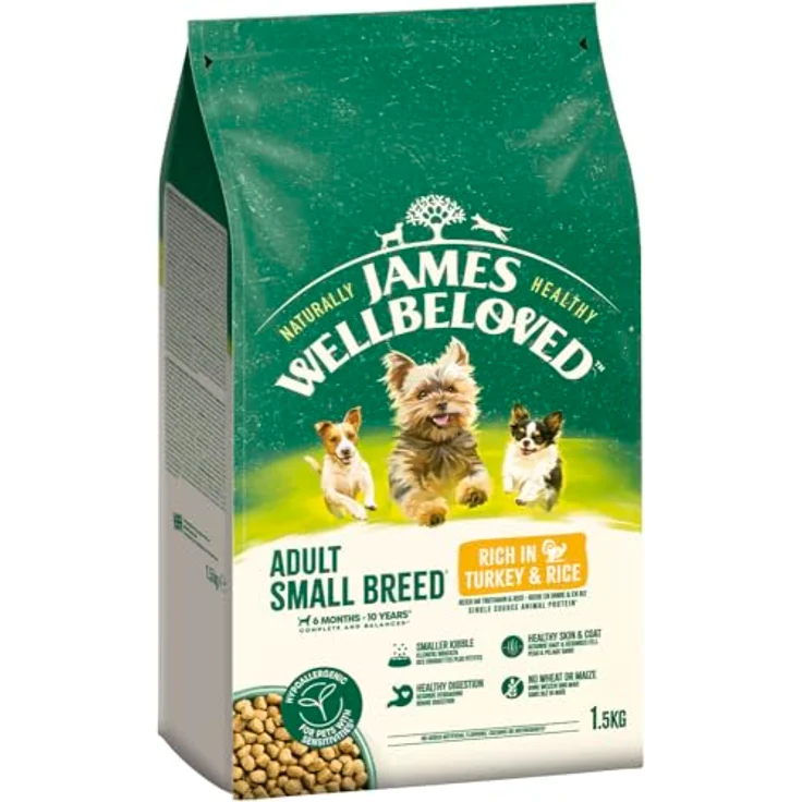 James Wellbeloved Trockenfutter für Hunde, 1,5kg, kleine Hunderassen, mit Truthahn & Reis, hypoallergen, natürliche Inhaltsstoffe, gesunde Verdauung – Bild 2