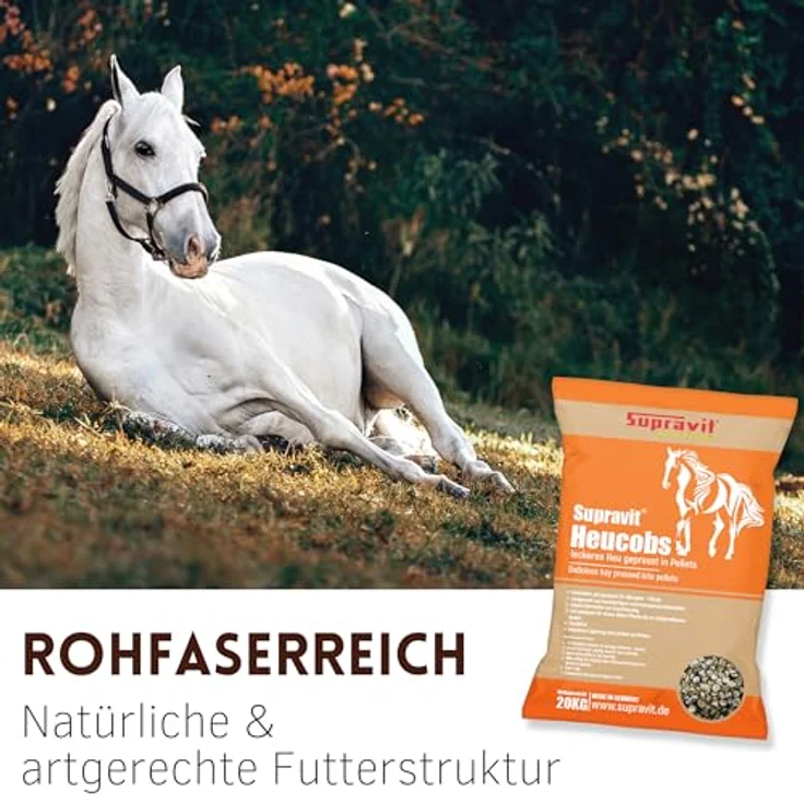 Supravit Heucobs für Pferde, staubfreies Heu gepresst in Pellets, 20kg, ideal für Allergiker, ohne Einweichen fütterbar – Bild 5