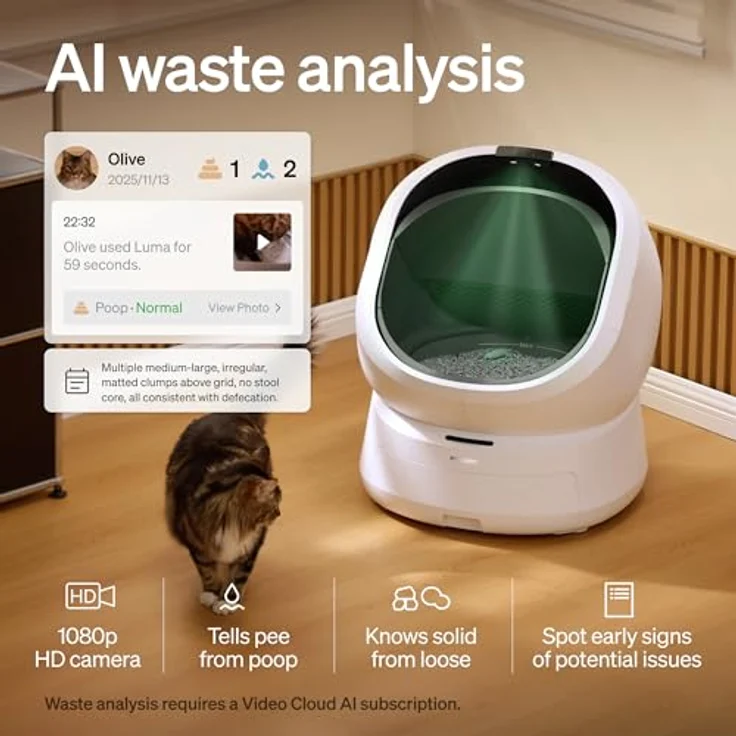 PETLIBRO Automatische Katzentoilette AI-Kamera mit Abfallanalyse, selbstreinigend, große offene Luma-Katzenerkennung, 11L Abfalleimer, App-Steuerung, Sicherheitssensoren – Bild 4