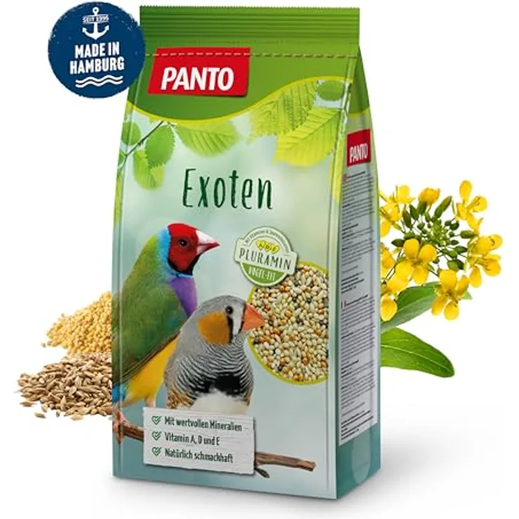 PANTO Exotenfutter mit Pluramin, 5x1 kg - Ziervogelfutter für Finken und exotische Vögel, ohne Nüsse, mit Vitalkörnchen