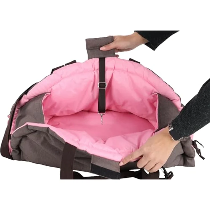 Flamingo Hundetasche Xenos Taupe, 2-in-1 Tragetasche und Liege, 62x26x28cm, Polyester mit Faserfüllung, verstellbare Schulterriemen, inklusive Aufbewahrungstasche – Bild 3