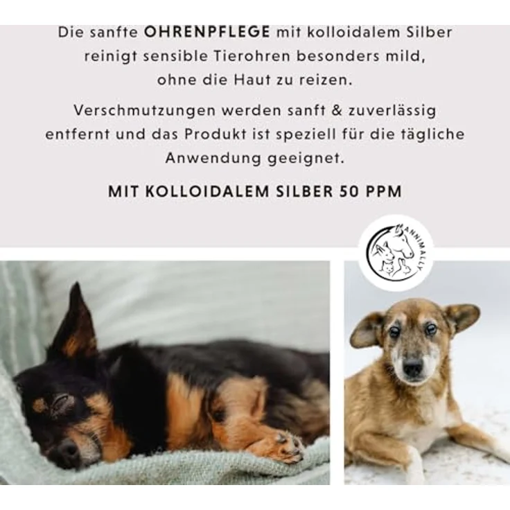 Annimally Ohrenpflege - Kolloidales Silber Ohrenreiniger für Hunde & Katzen, sanfte Reinigungs-Lösung 50 ppm, 50 ml – Bild 2