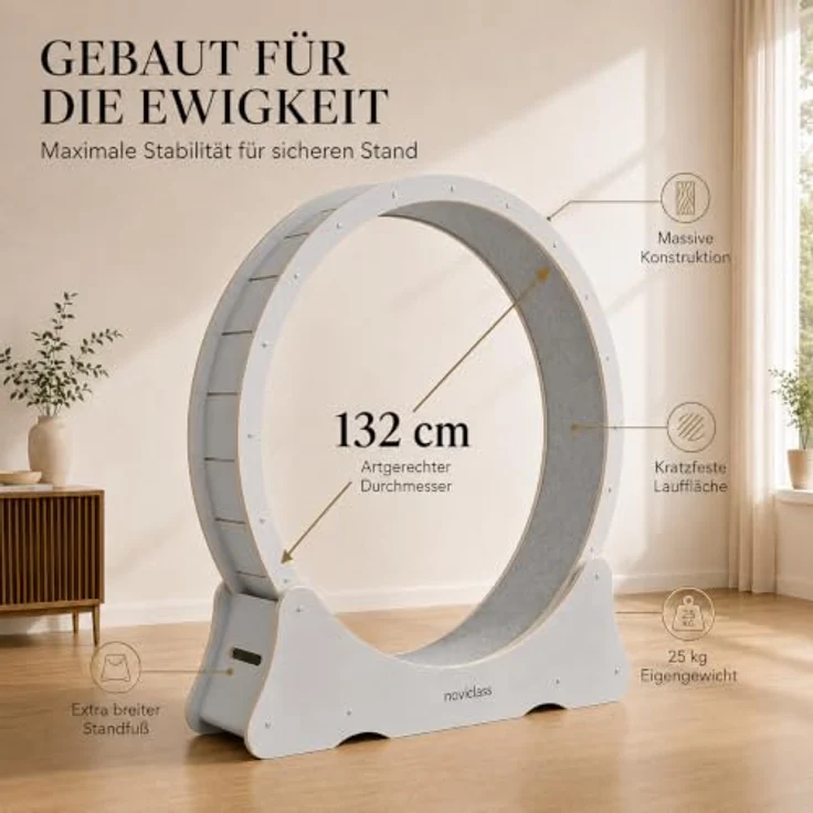 noviclass® Katzenlaufrad Baghira Groß XXL, 132 cm Durchmesser für alle Katzen, inklusive Anti-Vibrationsmatte, kurzfloriger Teppich in Grau mit beigem Teppich – Bild 5