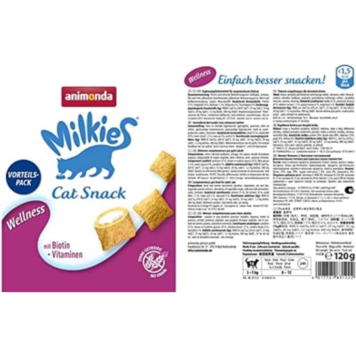 animonda Milkies Wellness 120g, Katzenmilch-Snack für erwachsene Katzen zur Förderung der Flüssigkeitsaufnahme – Bild 2