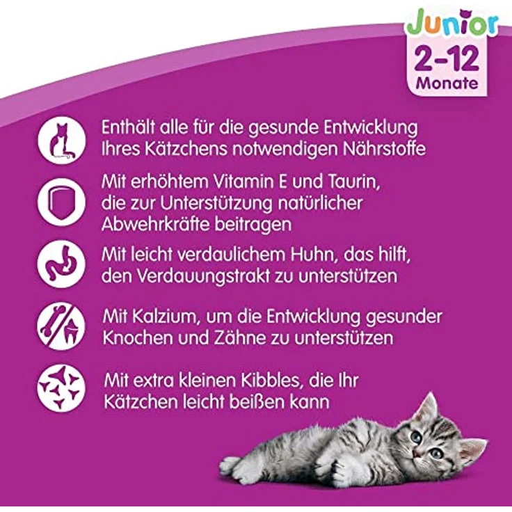 Whiskas Trocken Junior mit Huhn, Katzen-Trockenfutter, 1,9kg – Bild 2