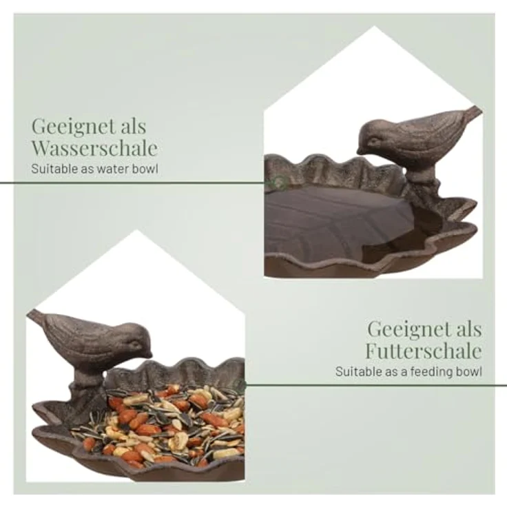 wildlife home Vogeltränke 'Durstiges Vögelchen', frostsichere Gusseisen-Tränke auf Stab für Garten und Balkon, 68,5 cm hoch, umweltfreundlich ohne chemische Beschichtung – Bild 2