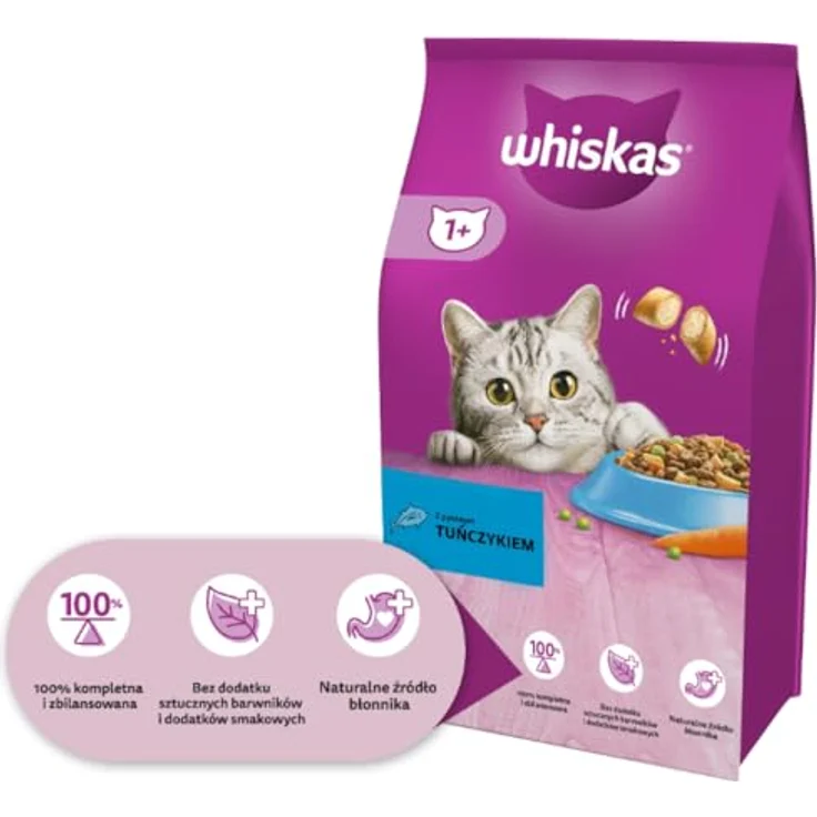 Whiskas 1+ Thunfisch, Katzen-Trockenfutter mit Knackits und Omega-Fettsäuren, 14 kg – Bild 2