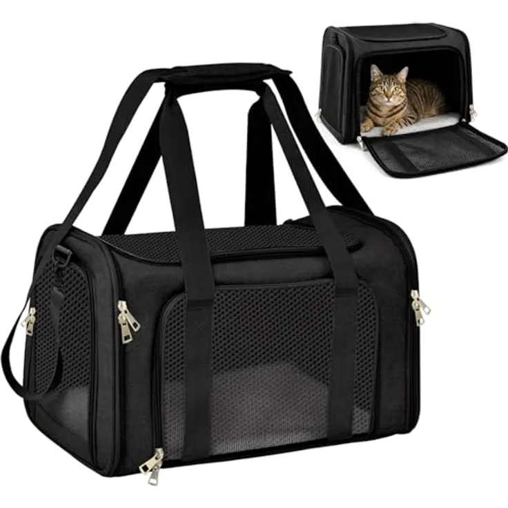 Aipwerer Faltbare Transportbox Katze, Atmungsaktive Tragbare Katzen Transporttasche in M und L, Robustes Design mit komfortabler Liegefläche