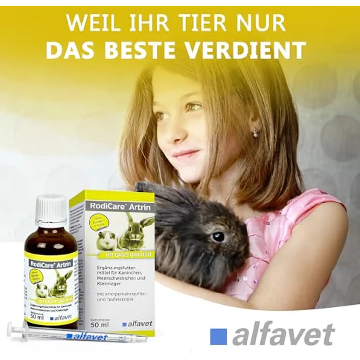 Alfavet RodiCare Artrin, Ergänzungsfuttermittel für Kaninchen, Meerschweinchen und Kleinnager mit Knorpelnährstoffen und Teufelskralle, 50 ml Glasflasche mit Dosierspritze – Bild 4