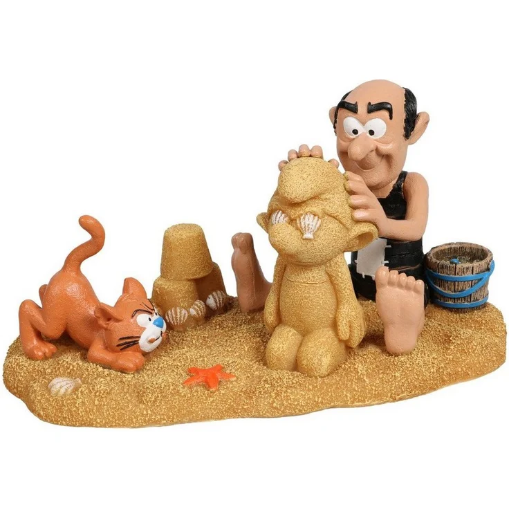Europet-Bernina Aquariendeko Schlümpfe am Strand mit Gargamel & Azrael, detailreiche Polyesterharz-Dekoration für Süß- und Salzwasseraquarien