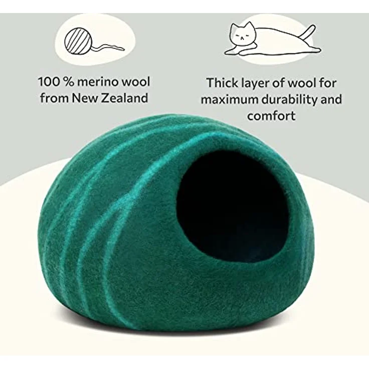 MEOWFIA Katzenbett aus Merinowolle – Handgefilzt, Umweltfreundlich, 2-in-1 Design, Größe M/L für Katzen bis 9 kg – Bild 3