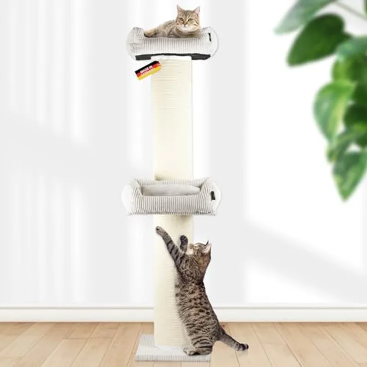 Rohrschneider Kratzbaum XXL Frieda – Kratztonne mit tauschbaren Kratzmatten, stabiler breiter Säule, waschbarem Cord-Bezug (beige), für große, mittlere und kleine Katzen