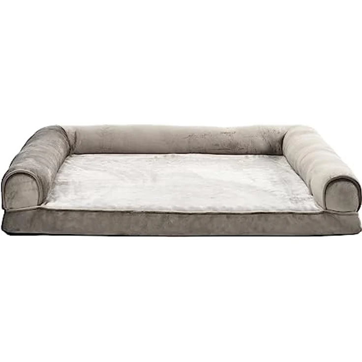 Amazon Basics Großes U-förmiges Hundebett/Sofa aus Schaumstoff mit abnehmbarem, waschbarem Bezug, Taupe, 91 x 69 x 17 cm – Bild 1