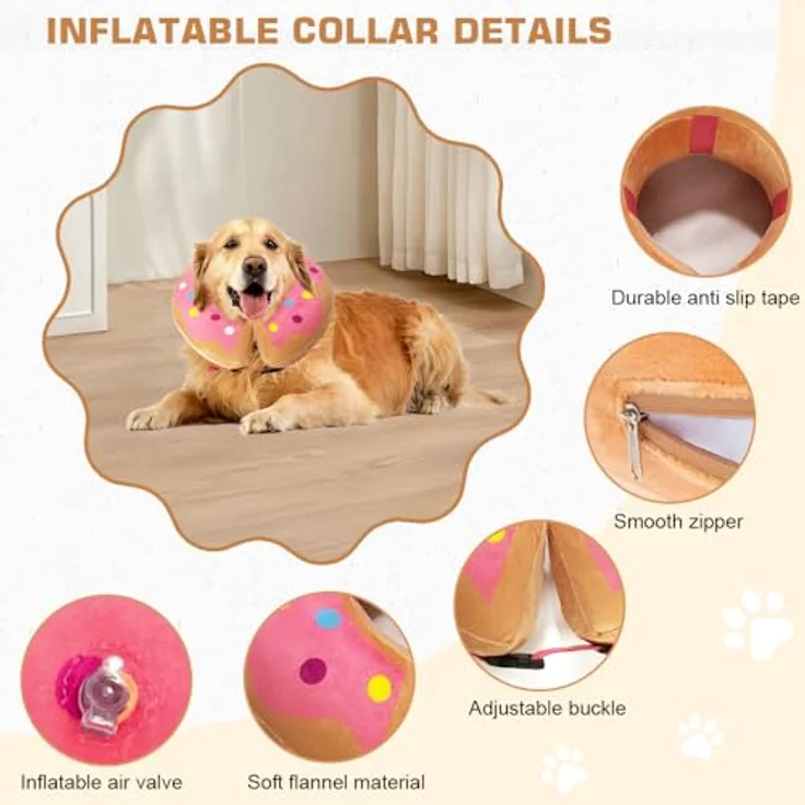 HMCEY Aufblasbare Halskrause für Hunde, Einstellbarer Schutzkragen aus weichem Veloursmaterial, Leicht und bequem, Größen S-XL – Bild 3
