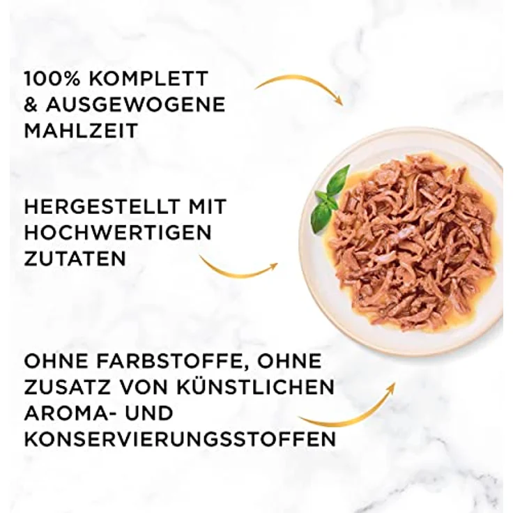Gourmet Gold Saftig feine Streifen Katzenfutter nass, Sorten Mix mit Lachs, Rind, Huhn & Hochseefisch, 4er Pack (4 x 24 Dosen à 85g) – Bild 4