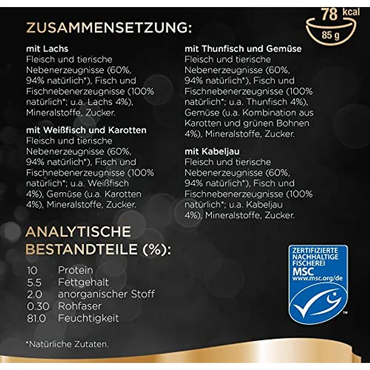 Sheba Classics in Pastete, Fisch Variation (MSC) mit Lachs, Weißfisch, Thunfisch und Kabeljau, 32 x 85g Katzennassfutter – Bild 4