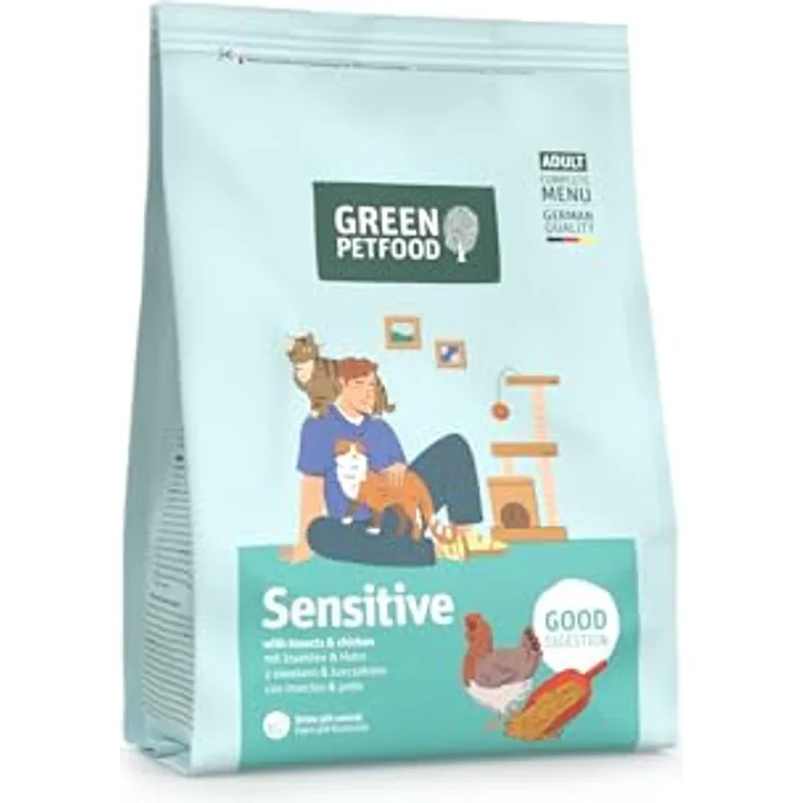 Green Petfood Cat Sensitive, Trockenfutter mit Insektenprotein, getreidefrei, Monoprotein, 5 x 300 g