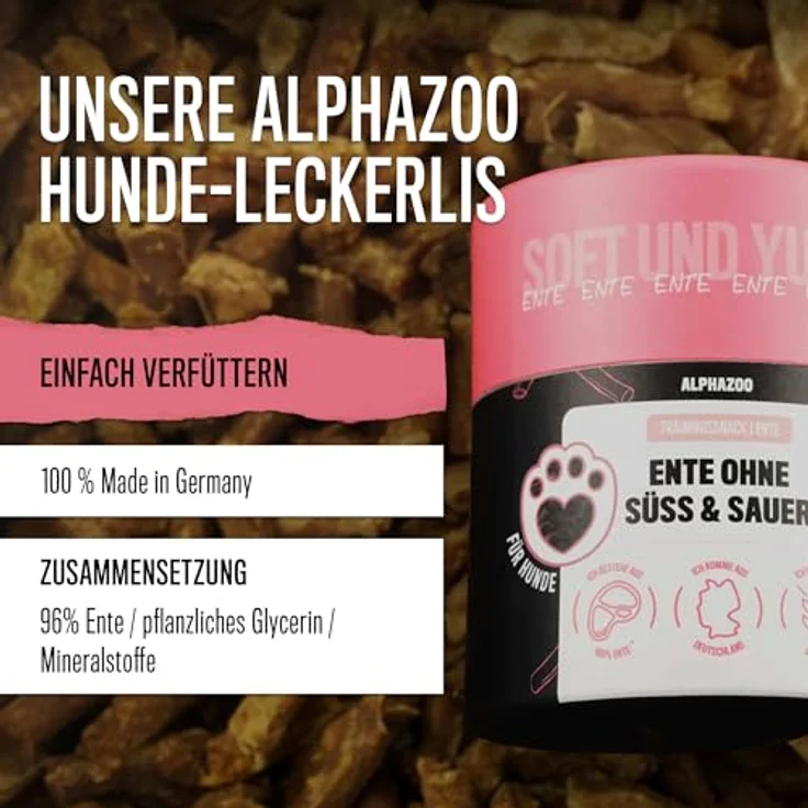 alphazoo Ente Ohne Süß & Sauer 65g, Getreidefreie und Zuckerfreie Softe Hundeleckerli mit hohem Fleischanteil, Natürliche Snacks für Training & Belohnung – Bild 3