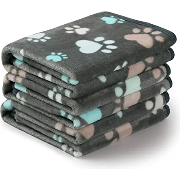 luciphia Hundedecke, 3er Set waschbare flauschige Fleece-Decken für Hunde und Katzen, grau mit Pfoten, Größe 40x60cm