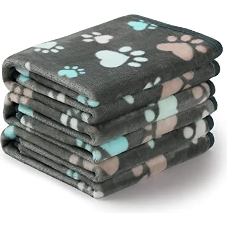 luciphia Hundedecke, 3er Set waschbare flauschige Fleece-Decken für Hunde und Katzen, grau mit Pfoten, Größe 40x60cm – Bild 1