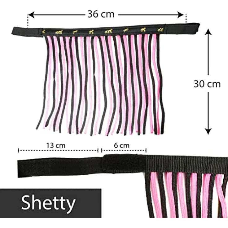 Pferdelinis Fliegenfransen für Pferde Fliegenmaske mit Klettverschluss, effektiver Insektenschutz, Schwarz-Pink, Shetty – Bild 4