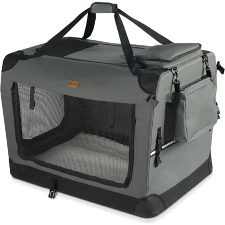 VOUNOT Faltbare Hundebox, Transportbox für Katzen und Hunde, Atmungsaktive Hundetasche aus Oxford-Gewebe, Metallrahmen, 70x52x52cm, Grau – Bild 1