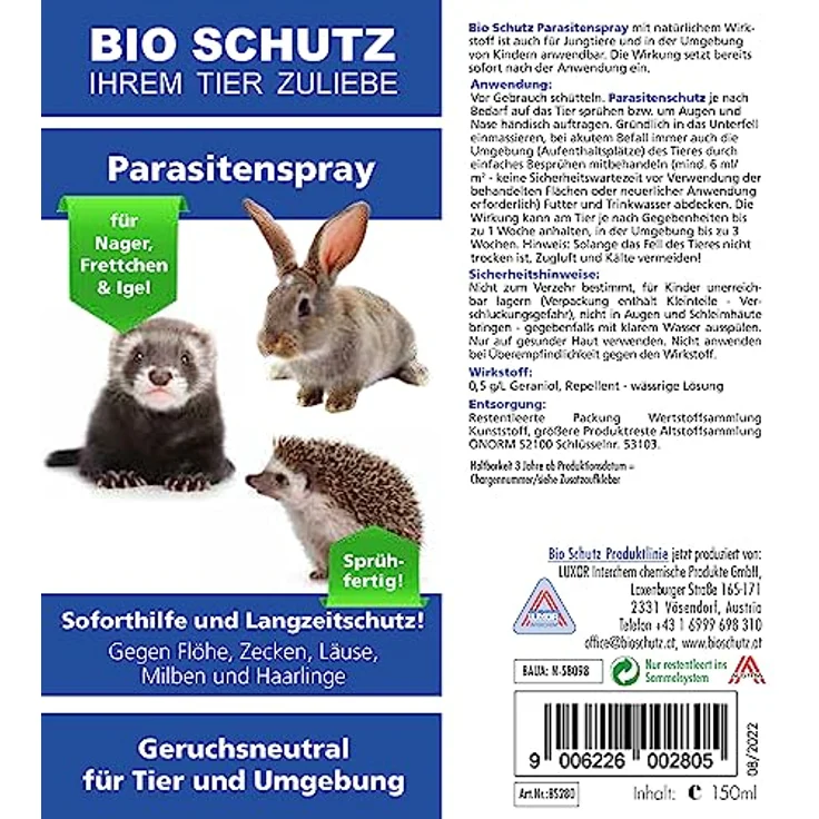 BIO SCHUTZ Bio Schutz für Nager, Frettchen und Igel 150ml Pumpspray, auch für Jungtiere und kinderfreundlich – Bild 3