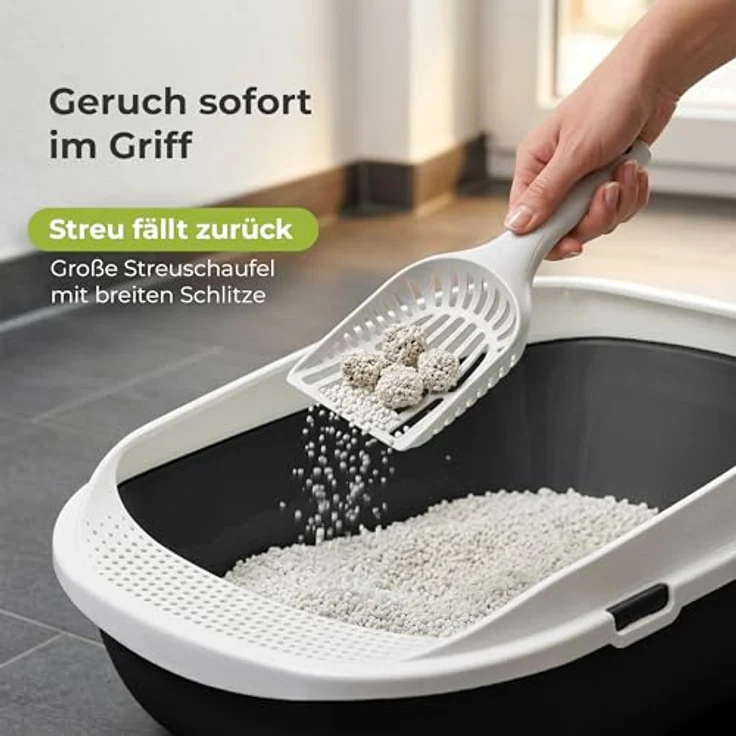 adena XXL Jumbo Katzentoilette Schale 65 cm, anthrazit, mit perforierter Einstiegsstufe und großer Streuschaufel – Bild 5