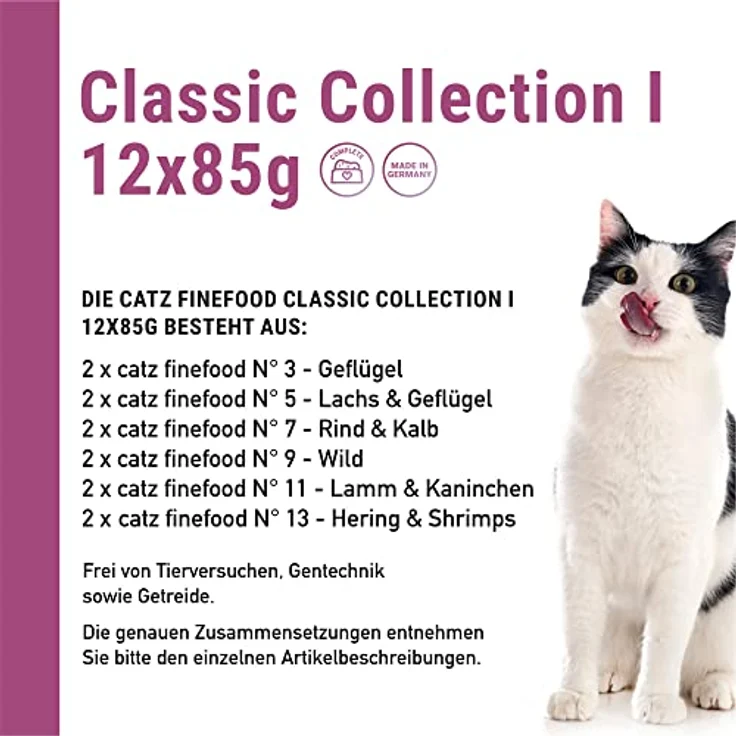 Catz Finefood Nassfutter Katze Classic Collection Adult, 12x85 g Multipack, ohne Konservierungsstoffe, 6 verschiedene Sorten – Bild 3