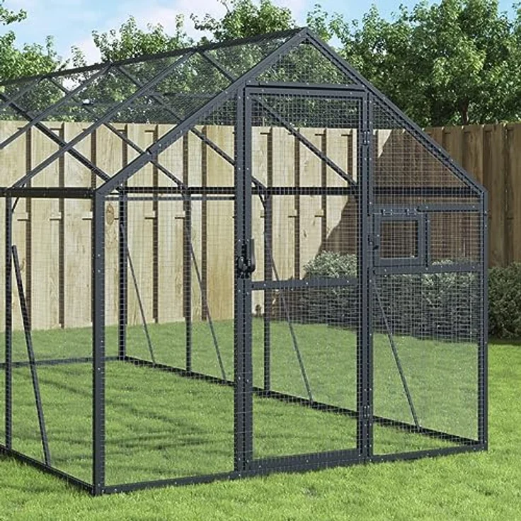 vidaXL Voliere, Vogelkäfig für Außenbereich mit Wire Mesh Grids, stabiler Anthrazit Aluminium-Rahmen, abschließbare Tür und Fenster – Bild 2