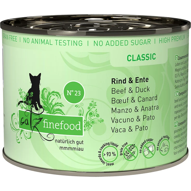 Catz Finefood 6 x 200 g Rind & Ente, hochverdauliches Katzen-Nassfutter ohne Getreide, made in Germany