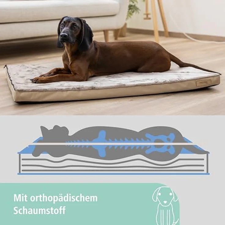 Kerbl Pet Multifunktionsmatratze, beige/braun, orthopädisches Hundebett mit Memory-Foam, 72x50x7 cm, waschbar und mit integrierter Inkontinenzauflage – Bild 3