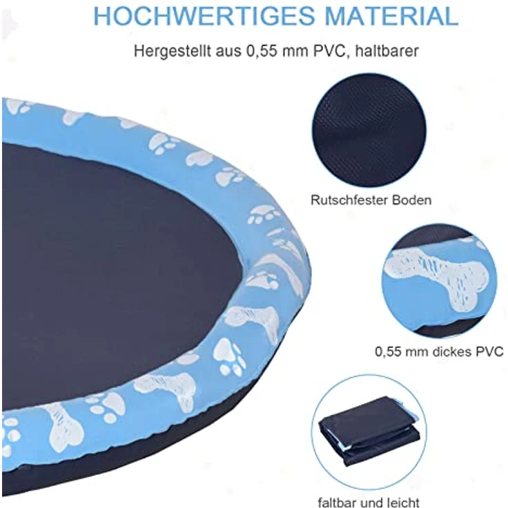 PawHut 150 cm Splash Sprinkler Pad für Hunde, rutschfeste Wasserspiel Matte aus langlebigem Kunststoff, blau – Bild 4