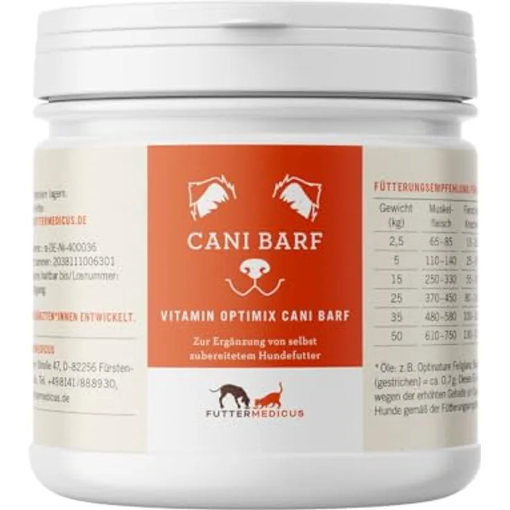 Futtermedicus Optimix Barf, Futterzusatz für Hunde zur BARF-Ergänzung, 90 g, für Fleisch-Knochen-Gemüse-Öl Ernährung