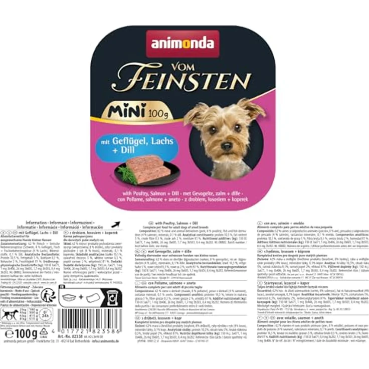 animonda vom Feinsten Mini Hundefutter nass mit Geflügel, Lachs + Dill, 32 x 100g, getreidefreies Hundenassfutter ohne Zucker für kleine Rassen – Bild 2