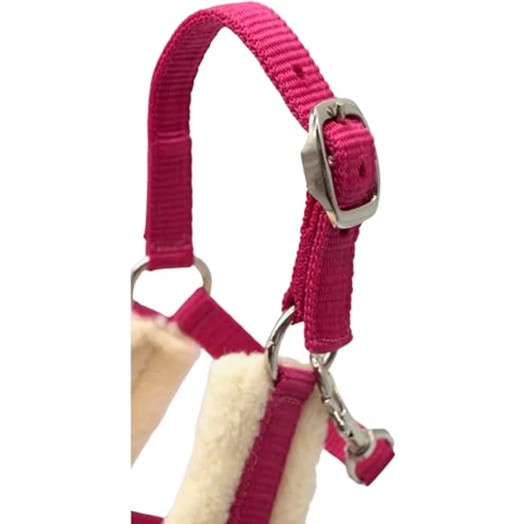 PFIFF Hobby Horse Halfter-Set „Little Lou“, Verstellbares Halfter mit Flauschiger Fellunterlage und Führstrick, Pink – Bild 2