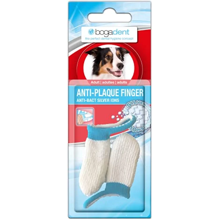 Bogar Bogadent Anti-Plaque Finger Zahnbürste für Hunde, Silbergraue fingerförmige Zahnbürste mit antibakterieller Silberionen-Technologie, 2 Stück – Bild 1