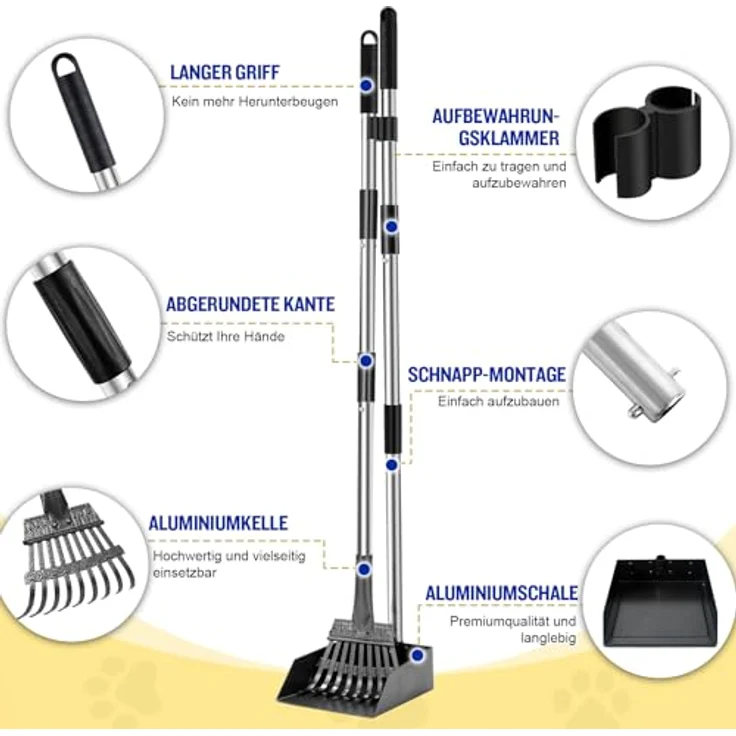 Snagle Paw Hundekotsammler, Abnehmbares 2 Stück Edelstahl Hundekotschaufel Set mit Verstellbarem 97 cm Griff und Antihaftbeschichtung für Große und Mittlere Hunde – Bild 5