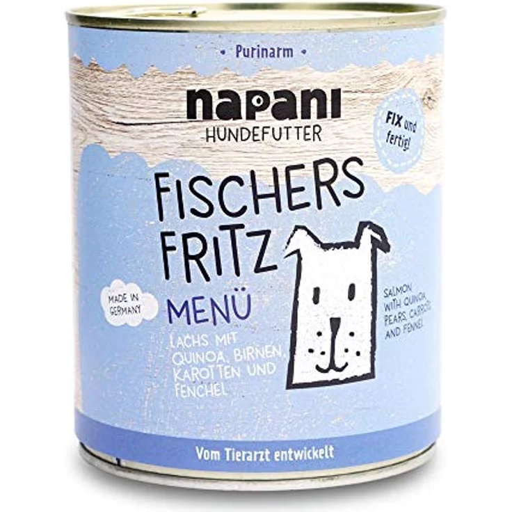 napani Fischers Fritz - Premium Nassfutter für Hunde, Lachs aus Wildfang & Quinoa, purinarm, 800g, Bio, schonend gegart, ohne Zusatzstoffe – Bild 1