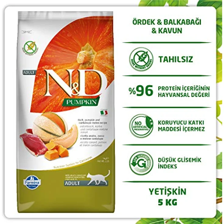 Farmina NundD Cat Pumpkin Adult, Katzen-Trockenfutter mit Ente, Kürbis und Melone, 5kg – Bild 3